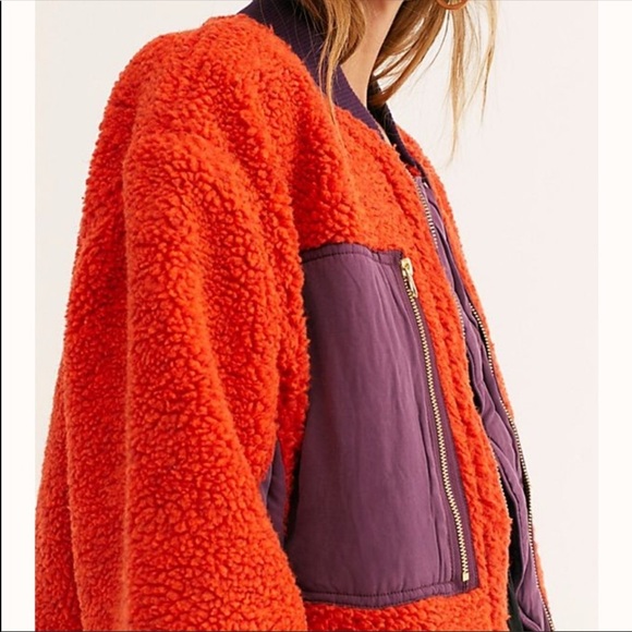 NWT free people rivington Sherpa bomber jacket size large - Picture 2 of 4
